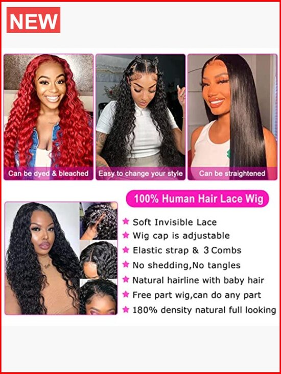HD Transparent Lace Front Wig Human Hair 180 Density Wet and Wavy Curly Pre